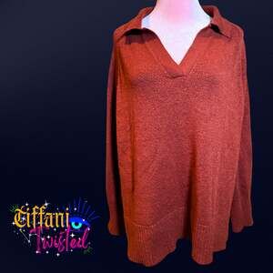 Ava & Viv Rust V-Neck Polo Knit Sweater – 1X